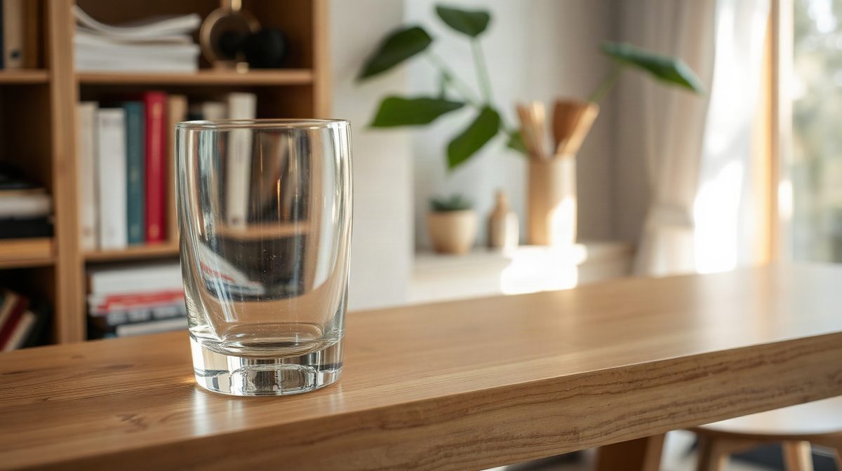 Sablier en verre posé sur une table en bois clair